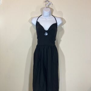 NWT Women’s Black Cut Out Front Twist Fit & Flare Midi Summer Dress w Pockets XL